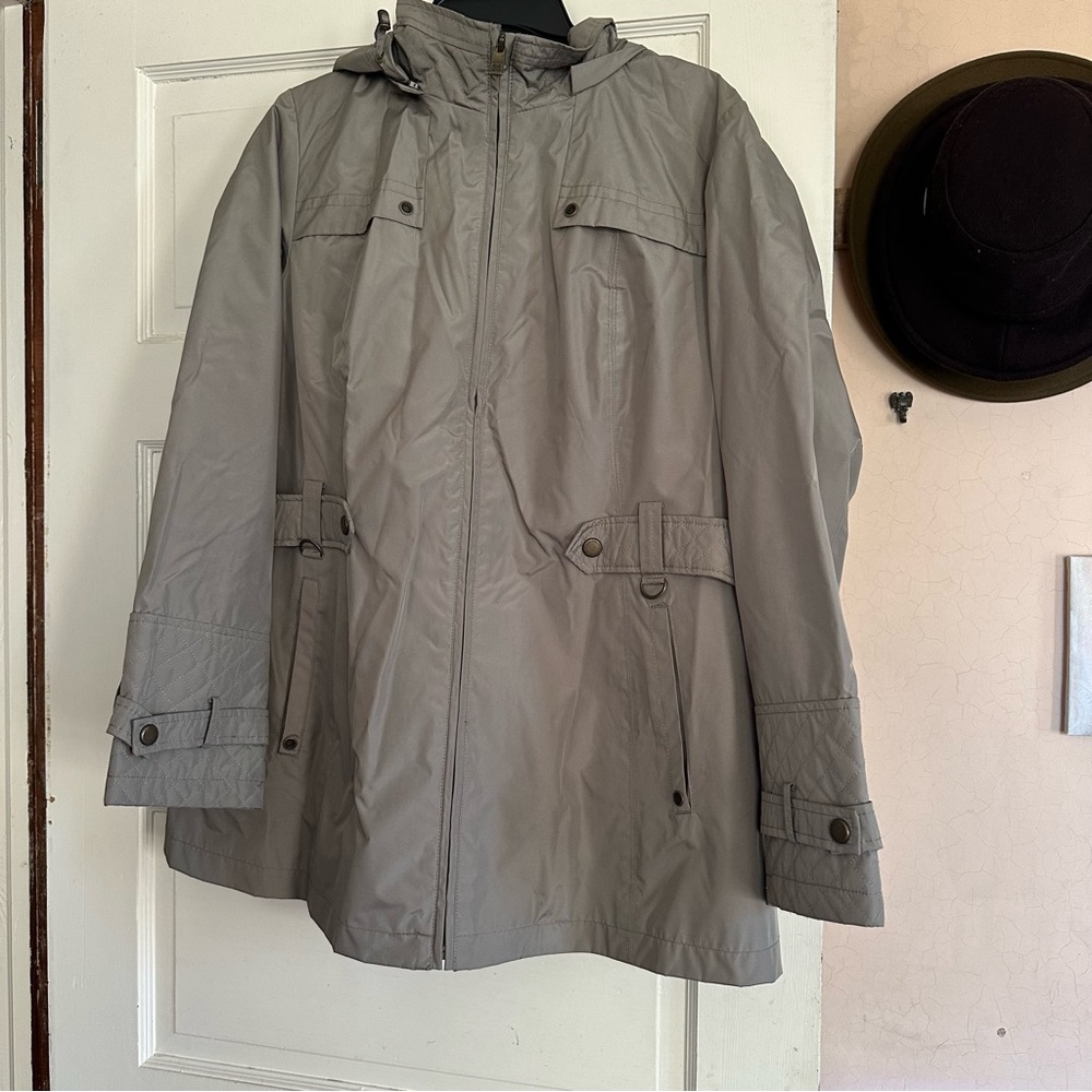 Liz Claiborne New York Gray Hooded  Water Resistant Jacket With Removable Hood L